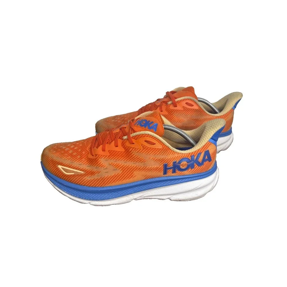 Hoka One One Clifton 9 Impala Orange Blue Mens Size 12.5 D Athletic Shoes